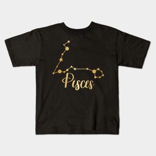 Pisces Zodiac Constellation in Gold - Black Kids T-Shirt